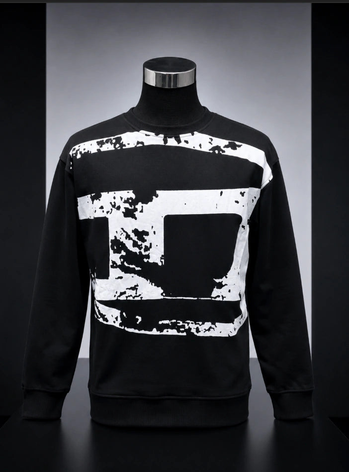 Diesel S-BOXT-N5 Distressed Oval D Logo Sweatshirt (in the black/white colorway)