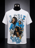 J. Cole Vintage Rap Graphic T-Shirt (specifically in a white colorway with a blue graphic collage).