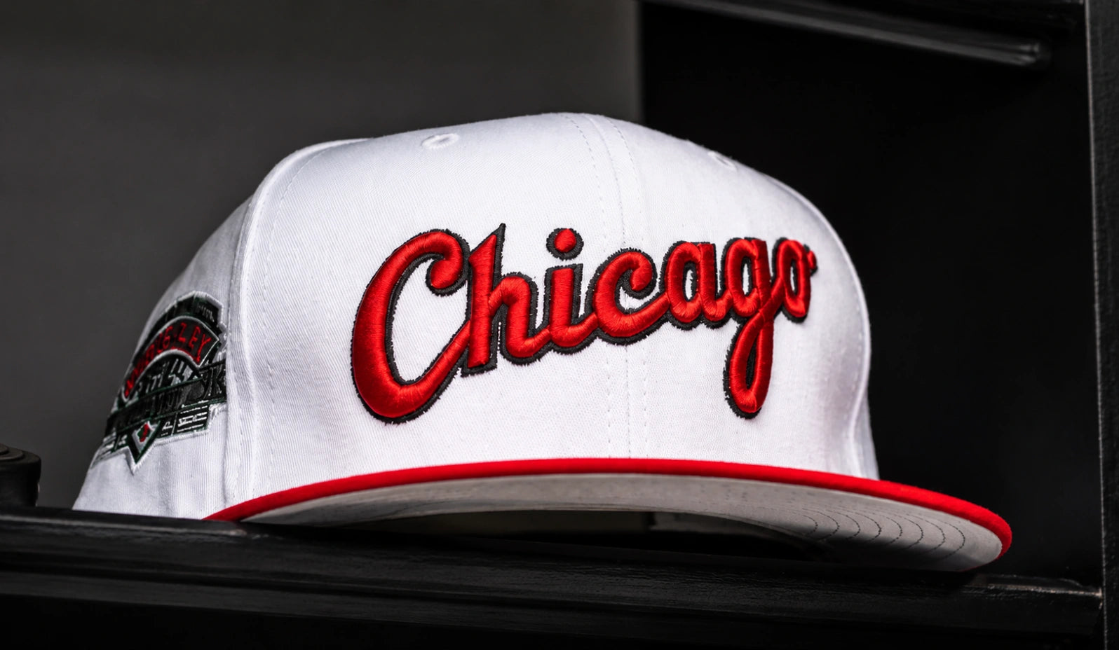 Mitchell & Ness Chicago Bulls Hardwood Classics Script Fitted Hat (specifically the 2-Tone White/Red colorway).