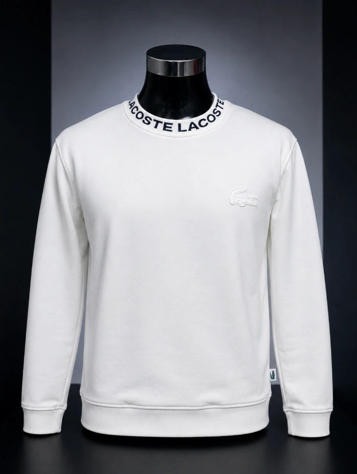 Lacoste Men's Jacquard Branded Jersey Sweatshirt (in the white/black colorway)